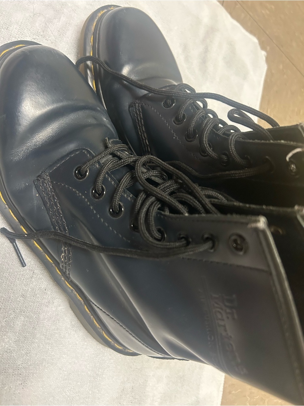 Vintage Dr Martens 1460 Navy Blue Leather Boots 8 Eye made in England